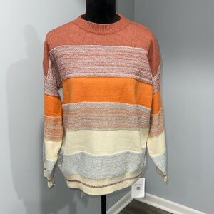Ancapelion festive fall sweater size large women’s orange beige silver NEW